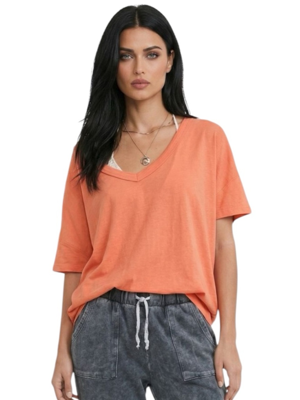 Aerie XS orange Distressed V-Neck Boyfriend T-Shirt